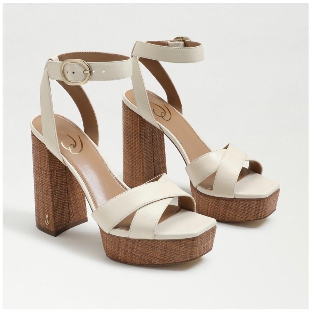Sam Edelman Cream Platform Block Heel Sandals Size 9 NWT leather - Picture 3 of 13